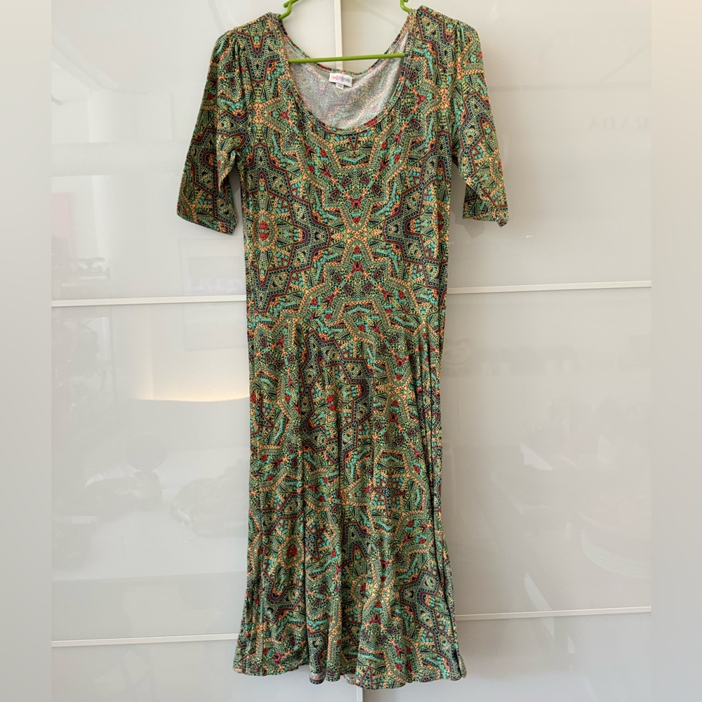 LuLaRoe Vibrant Green and Red Maxi Dress